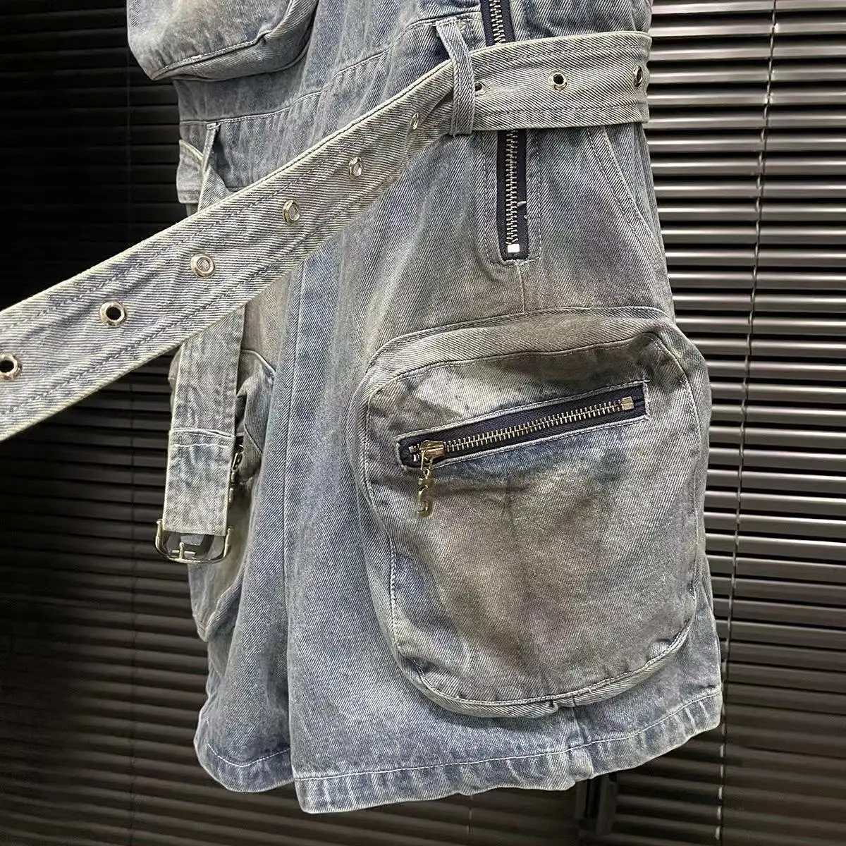 Джинсовый комбинезон-карго комбинезон на молнии с множеством карманов