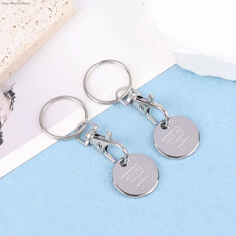 

2PCS Shopping Cart Key Ring Trolley Recycled Alloy Backpack Ornaments Keychain Charms Metal Keychains Carts Coin Holder