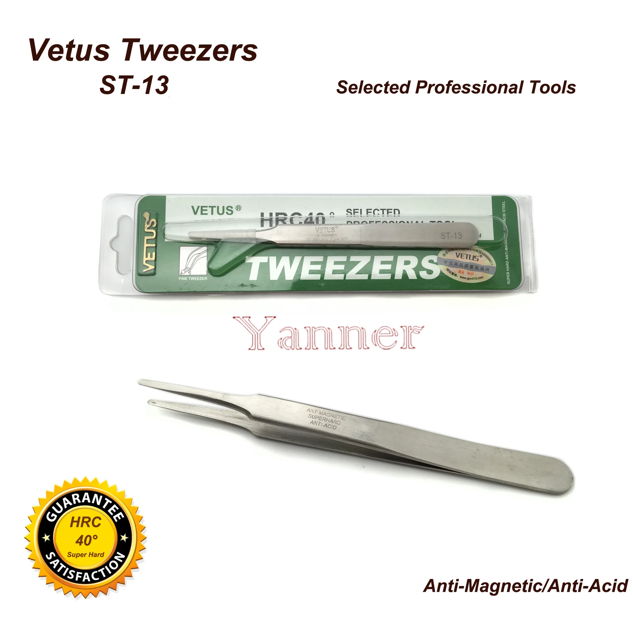 

VETUS TWEEZER ST-13 Fine Broard Tip High Quality Stainless Steel Super Hard Anti-magnetic and Anti-Acid Precision Tweezers
