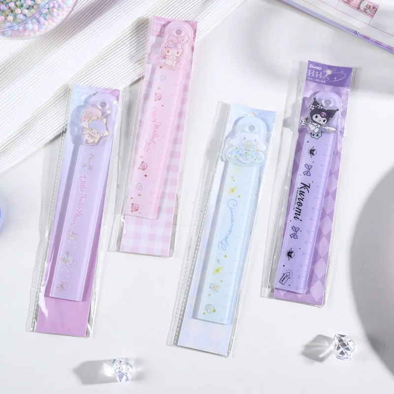 

Kawaii Sanrio My Melody Kuromi Cinnamoroll Ruler Cartoon Figure Rotatable Acrylic Soft Tough Clear Scale Student Stationery