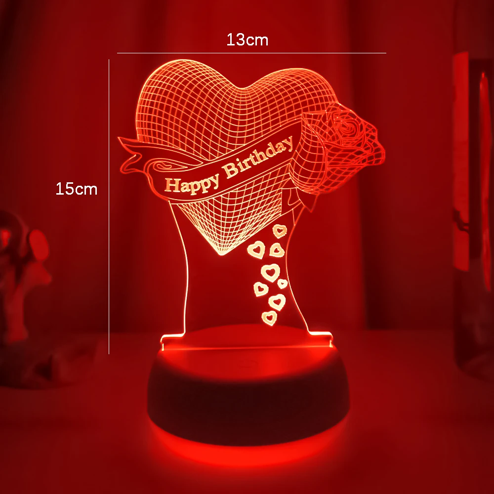 Ночсветильник с днем рождения воздушный шар в форме сердца меняющий цвет