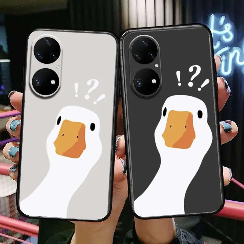 

Cartoon Doubt Duck Phone Case For Huawei p50 P40 p30 P20 10 9 8 Lite E Pro Plus Black Etui Coque Painting Hoesjes comic fas
