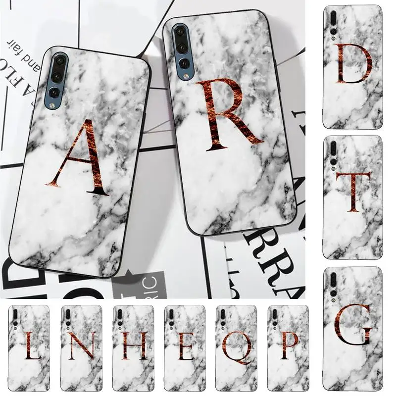

Initial Rose Gold Letters Marble Fashion Phone Case for Huawei P30 40 20 10 8 9 lite pro plus Psmart2019