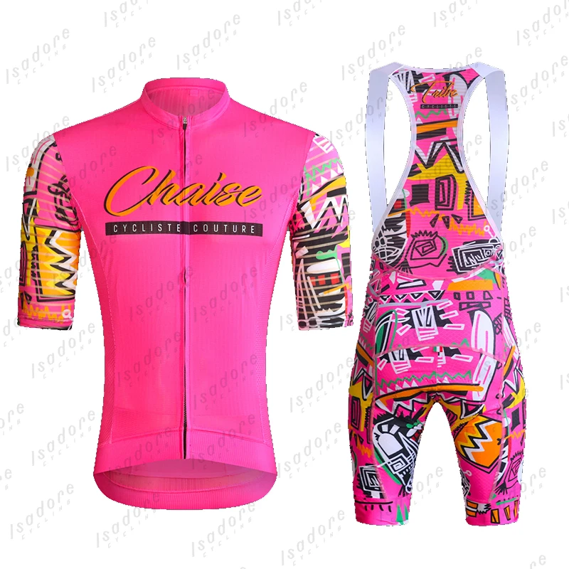 

2023 pink Chaise Men Summer Cycling Clothing tops MTB Bike Clothes Maillot Ropa Ciclismo Bib Shorts 9D Gel Cycling Bicycle Suit