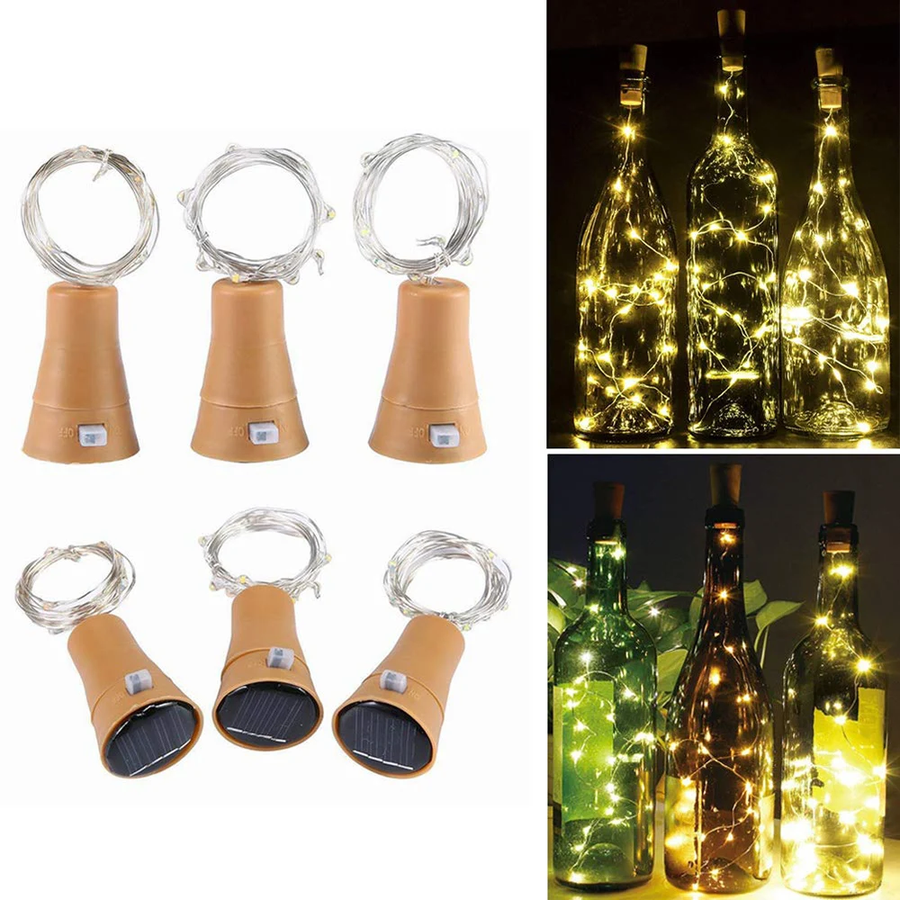 

20LED Solar Wine Bottle String Light Holiday Outdoor Garland Fairy Lights For Christmas Wedding Party Decoration Garden Lighting