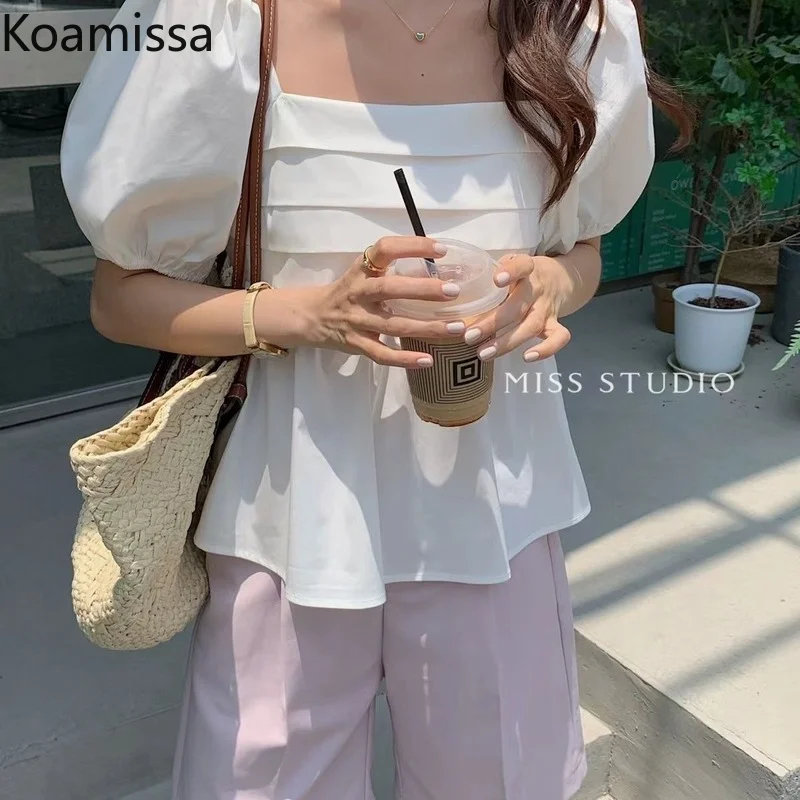 

Koamissa Fashion Women Blouse Puff Sleeves Slash Neck Lady Outer Shirts Chic Korean Slim Female Blusas All Match Tops Ropa Mujer