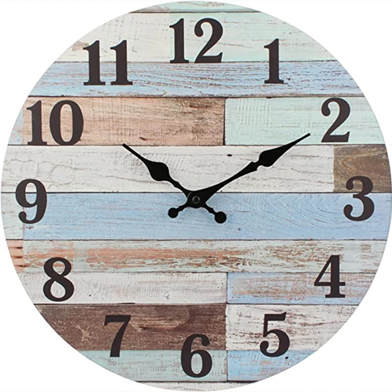

Wall Clock Wooden Decorative Round Clock 25cm/10'' Quartz Battery Operated Wall Watch Rustic Country Style Decor for Office Home