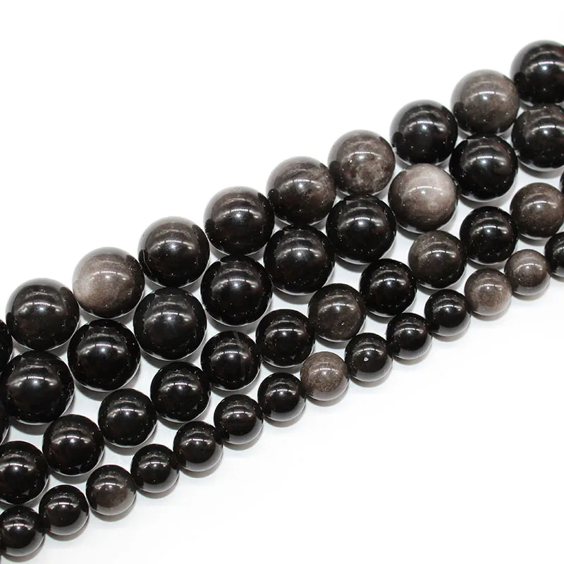Круглые Бусины Из силвера из натурального камня обсидиан 15 дюймов нитка 4 6 8 10 12 14