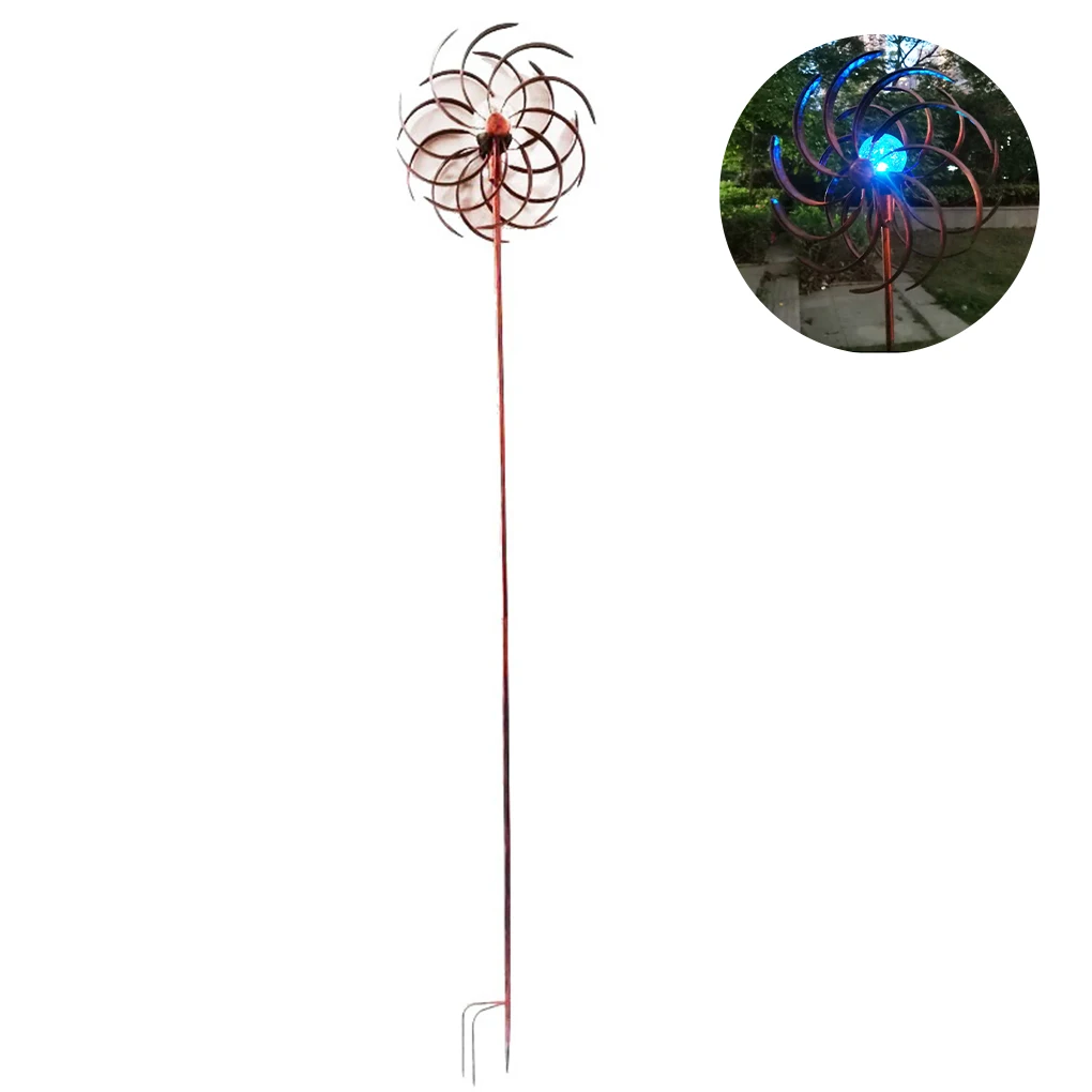 

Solar Powered Windmill Wind Light Double Sides LED Anti-rust Spiral Lights Outdoor Garden Front Yard Decor Lighting
