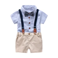 2022 summer strap suit short sleeve cotton boy baby handsome gentleman going out tide clothes boy outfit