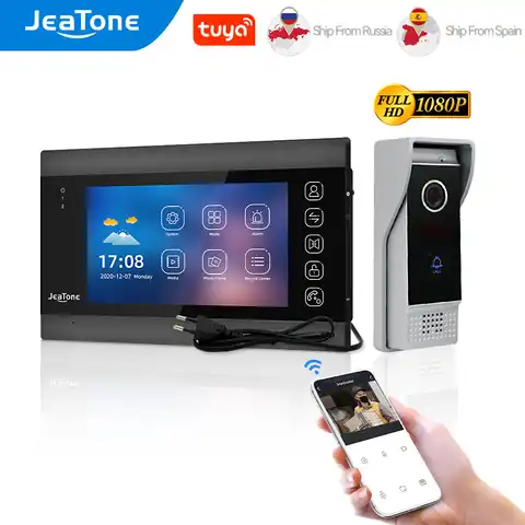 JeaTone Tuya, комплект видеодомофона с Wi-Fi для дома, улицы, 7 дюймов, внутренний видеофон, экран с 1080P FHD, проводной видео дверной звонок, камера