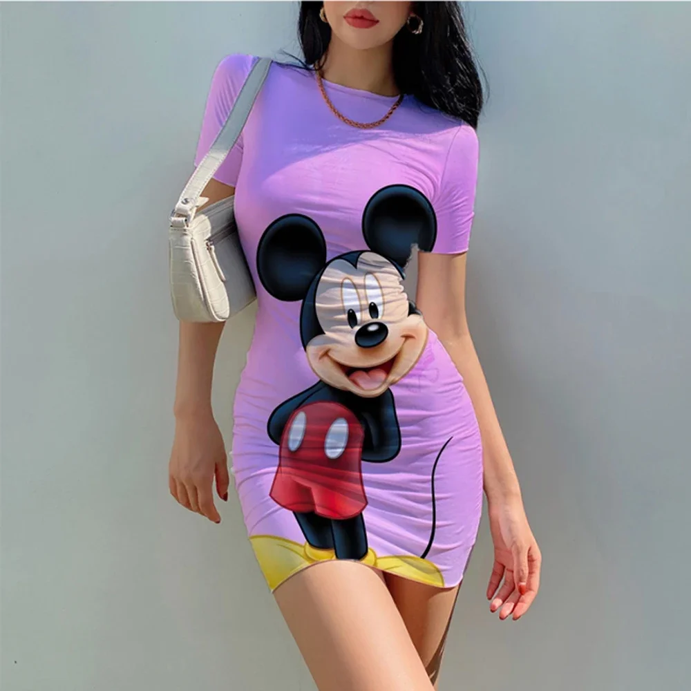 Женское облегающее платье с коротким рукавом и принтом Минни Микки Маус