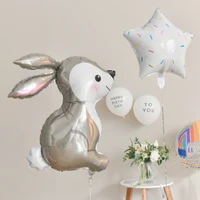 1pcs grey bunny foil balloons long ears rabbit animal helium balloon baby shower wedding birthday party decoration supplies