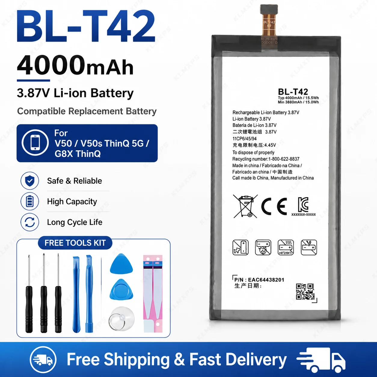 Фото Аккумулятор BL-T42 для смартфона LG V50 ThinQ 5G V50ThinQ LM-V500 V500N V500EM V500XM, перезаряжаемая батарея, новинка, в наличии №1