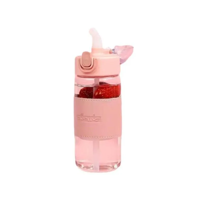 

Горячая Распродажа стеклянная бутылка для воды с соломинкой и защитным мешком, непроскальзывающая бутылка для воды 480 мл, уличная портативная чашка-тоут для студентов