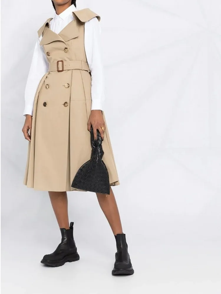 Платье-Тренч без рукавов Сезон весна-лето-осень Новинка Отложной воротник с