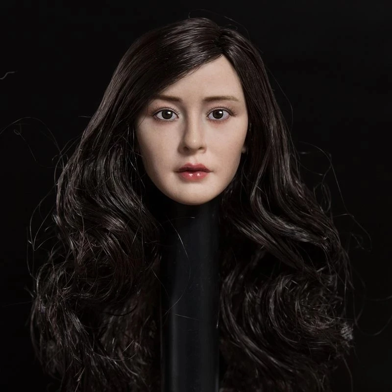 

1:6 Scale XD005A Model Asian Beautiful Head Sculpt Yang Mi With Long Black Curls Hair For 12 Inch Action Figure Female Body Doll