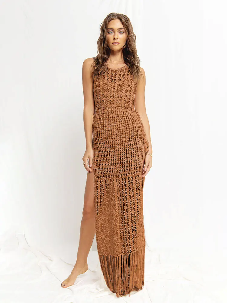 2023 белая вязаная крючком Туника бикини накидки сексуальное ажурное Сетчатое