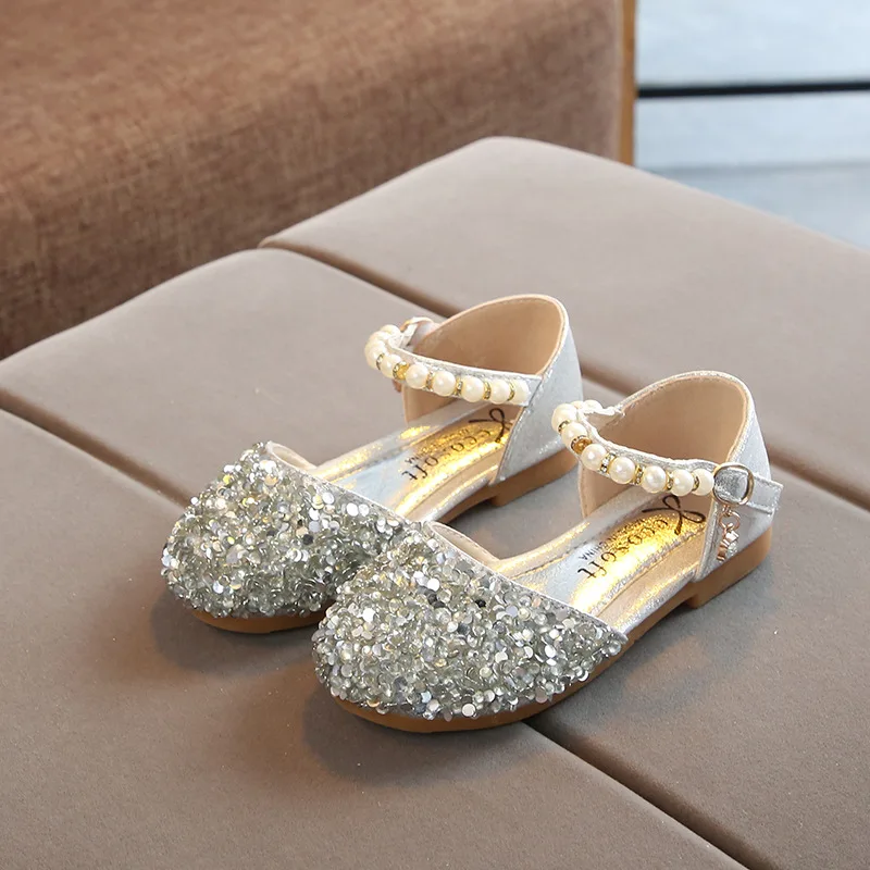 2023 Summer Girls Shoes Bead Mary Janes Flats Fling Princess Shoes Baby Dance Shoes Kids Sandals Children Wedding Shoes Gold enlarge