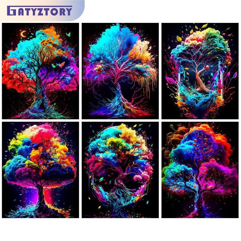 

GATYZTORY 40x50cm Painting By Numbers Paint Kit Decorative Paintings Colorful Tree Number Painting Adult Craft DIY Gift Handmade