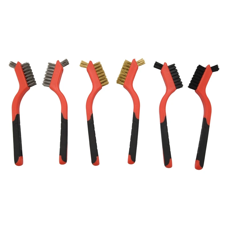 

6Pcs Mini Wire Cleaning Brush Brass Stainless Steel And Nylon Heavy Duty Crimped Scratch Brush For Cleaning Welding Slag