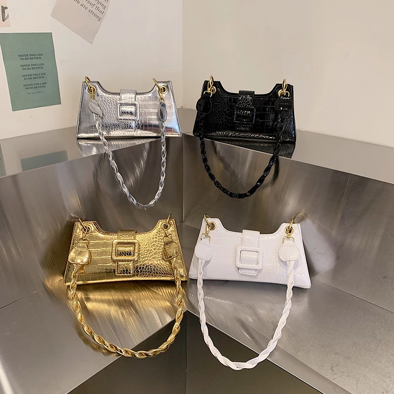 2023 New Fashion Y2K Style Stone Pattern Top Handle Leather Small Tote Bags Women Rope Short Handle Crossbody Handbags Channels