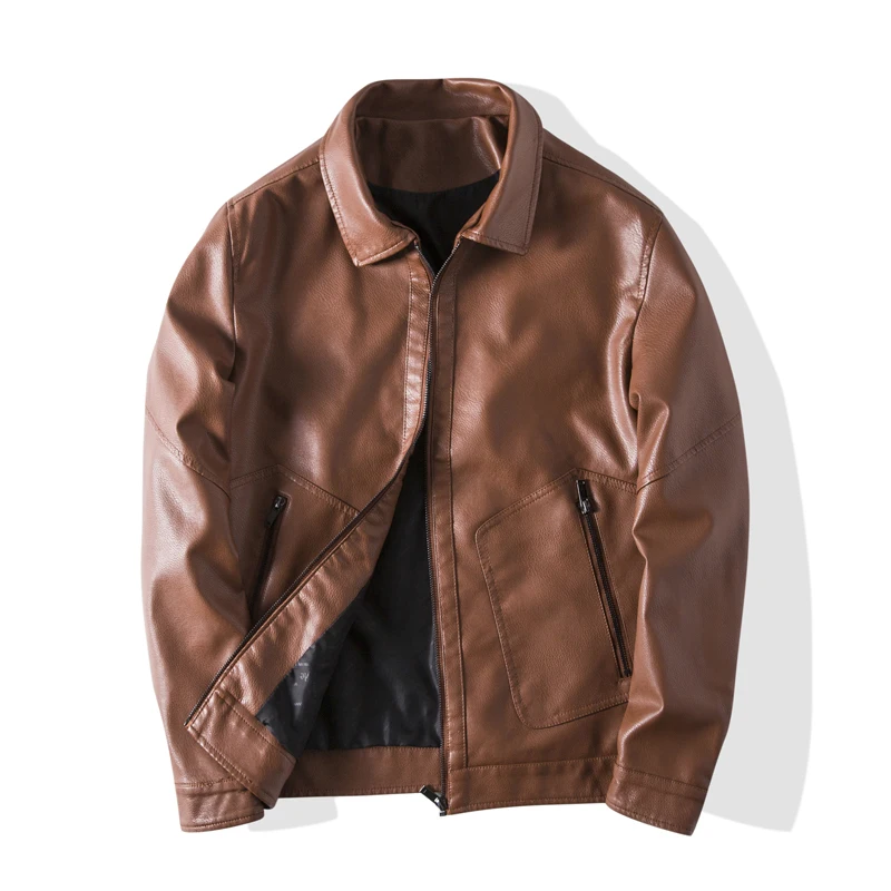 

High Quality Washed PU Leather Turn-down Collar Men's Motorcycle Leather Jacket Slim