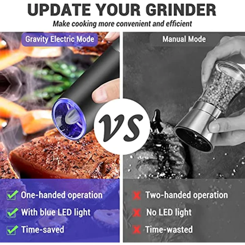 

Gravity Electric Salt and Pepper Grinder Set,Automatic Mill Grinder,Adjustable Coarseness,salt and pepper shakers spice grinder