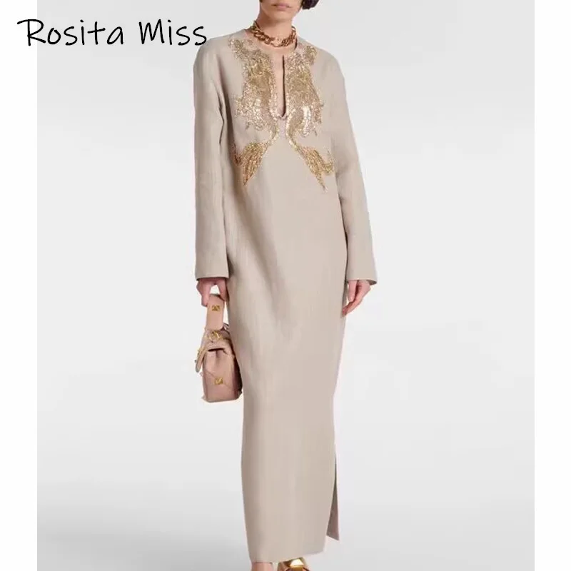 3 26 Розита Мисс Шик с блестками и вышивкой льняное платье узором русалки