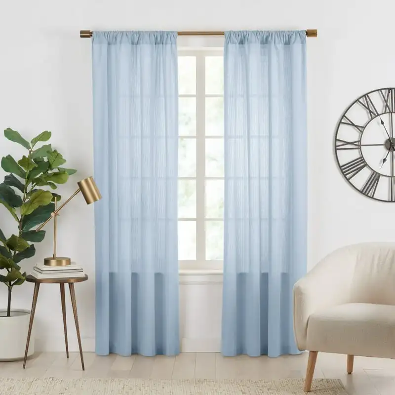 

Sheer Stripe Organic Cotton Window Curtain Pair Blue 63 Curtain Curtains for bedroom Japanese door curtain тюль Window black