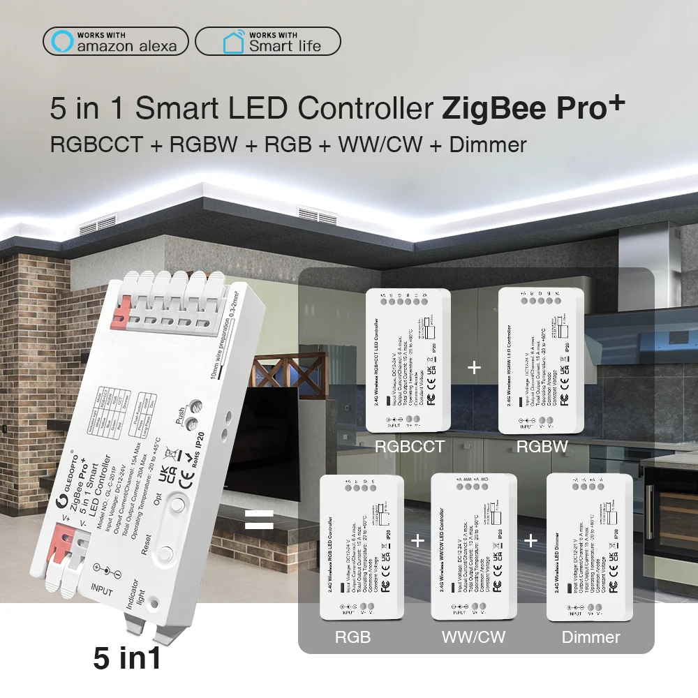 Фото 10P Gledopto Zigbee 3.0 Pro+ 5in1 2.4G Светодиодный контроллер RGBW CCT RGBCCT Dimmer Strip Light Alexa Homey Tuya Smart App Голосовое управление №2