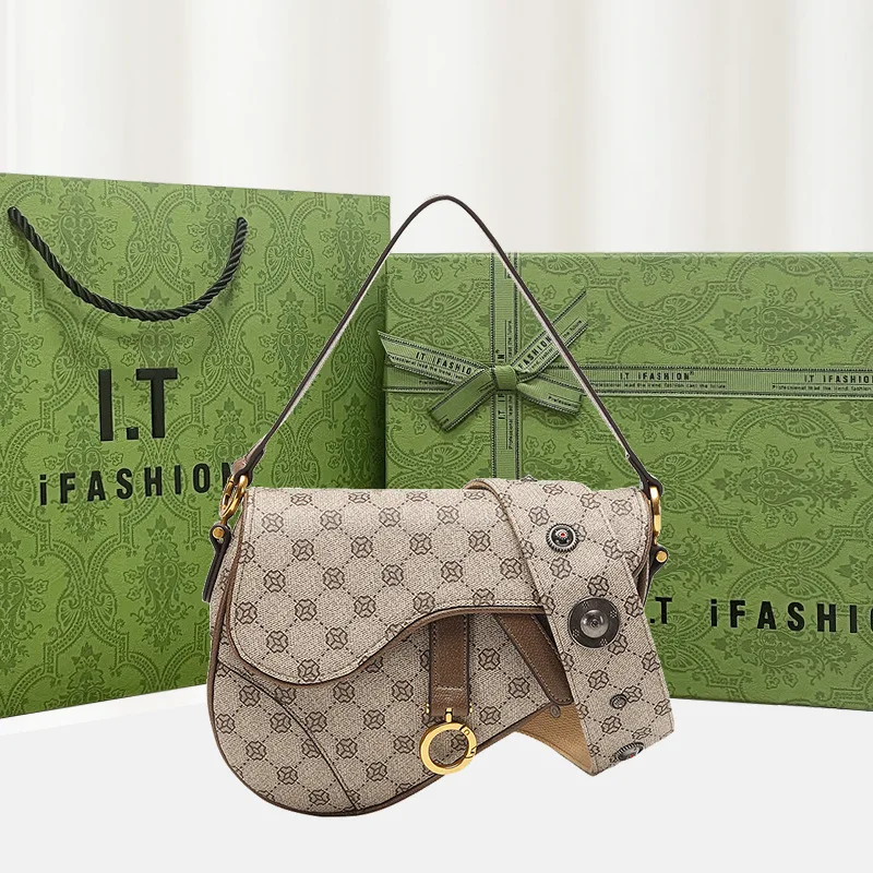 

Vintage Houndstooth Saddle Handbag Purses for Women Shoulder Crossbody Bags 2023 New Fashion Ladies Messenger Bag High Quality