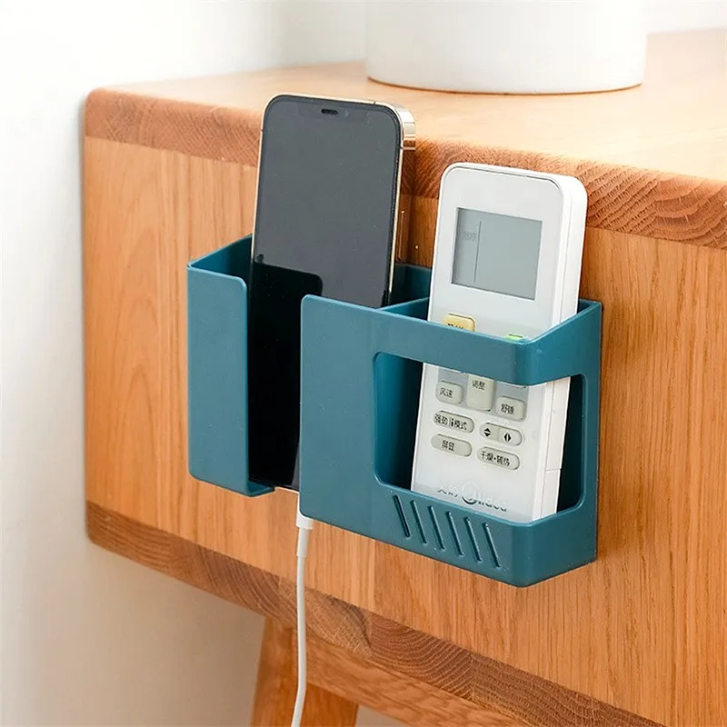 

Punch-free Wall Mount Stand Remote Control Organizer Mobile Phone Plug Charging Holder Storage Box Container Storage Rack
