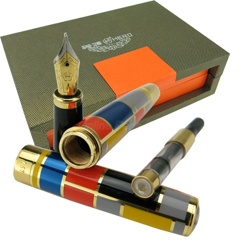 Hero 767 серия Art красный синий желтый корпус перьевая ручка со средним наконечником