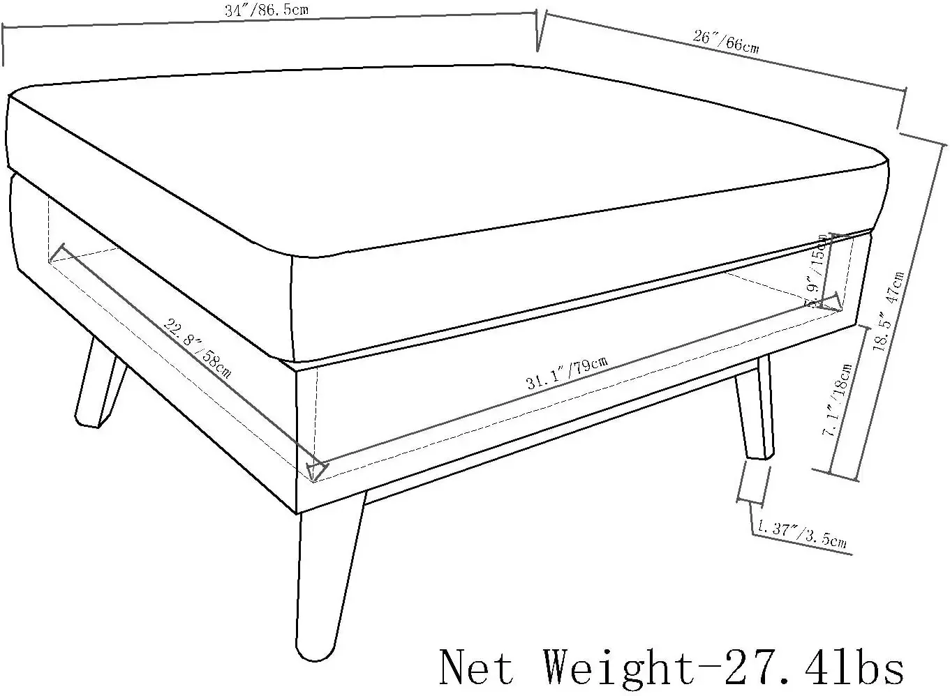 Современный прямоугольный журнальный столик с подъемной крышкой оттоманка для