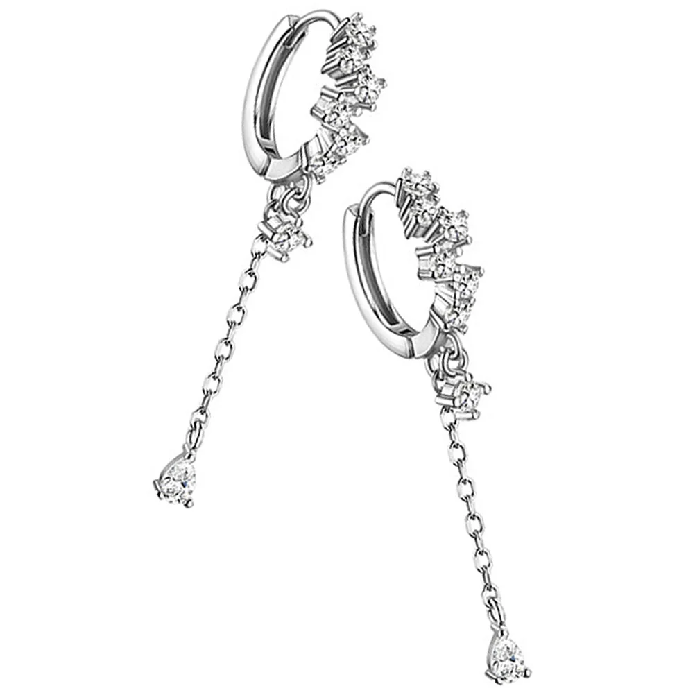 

Diamond Drop Earrings Silver Tassel Jewelry Dangle Chain Women Fashionable Crystal Pendant