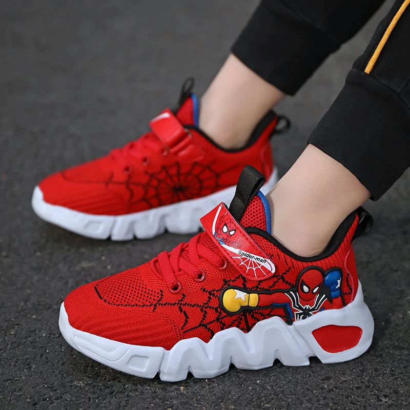 2022 Boys Light Breathable Tenis Shoes Big Children Cartoon Mesh Sneaker Kids Summer Man Autumn Spider Running Footwear Black