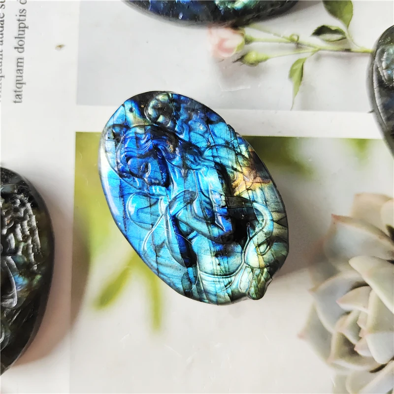 

Beautiful Natural Labradorite Moonstone Gemstone Mineral Carving Butterfly Fairy Mermaid Rose Crafts Healing Aura Energy Home