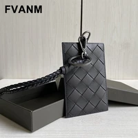 2022 new cowhide large plaid woven lanyard card holder luxury brand simple business style allmatch work badge card holder unisex