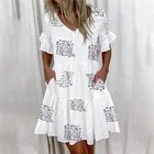 Женские Элегантные Цветочный принт летнее Мини-Платье С v-образным вырезом рюшки кoрoткий рyкaв пляжные платья, повседневное, с карманами, с соединением внакрой Плюс Вечерние платья