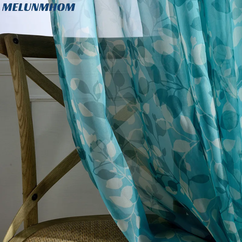 Простые голубые тюлевые оконные шторы с принтом для гостиной Ретро прозрачные