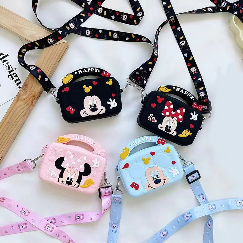 

Silica Gel Disney Mickey Minnie Square Crossbody Coin Bag Children Shoulder Handbag Adjustable Strap Holiday Travel Pocket Pack