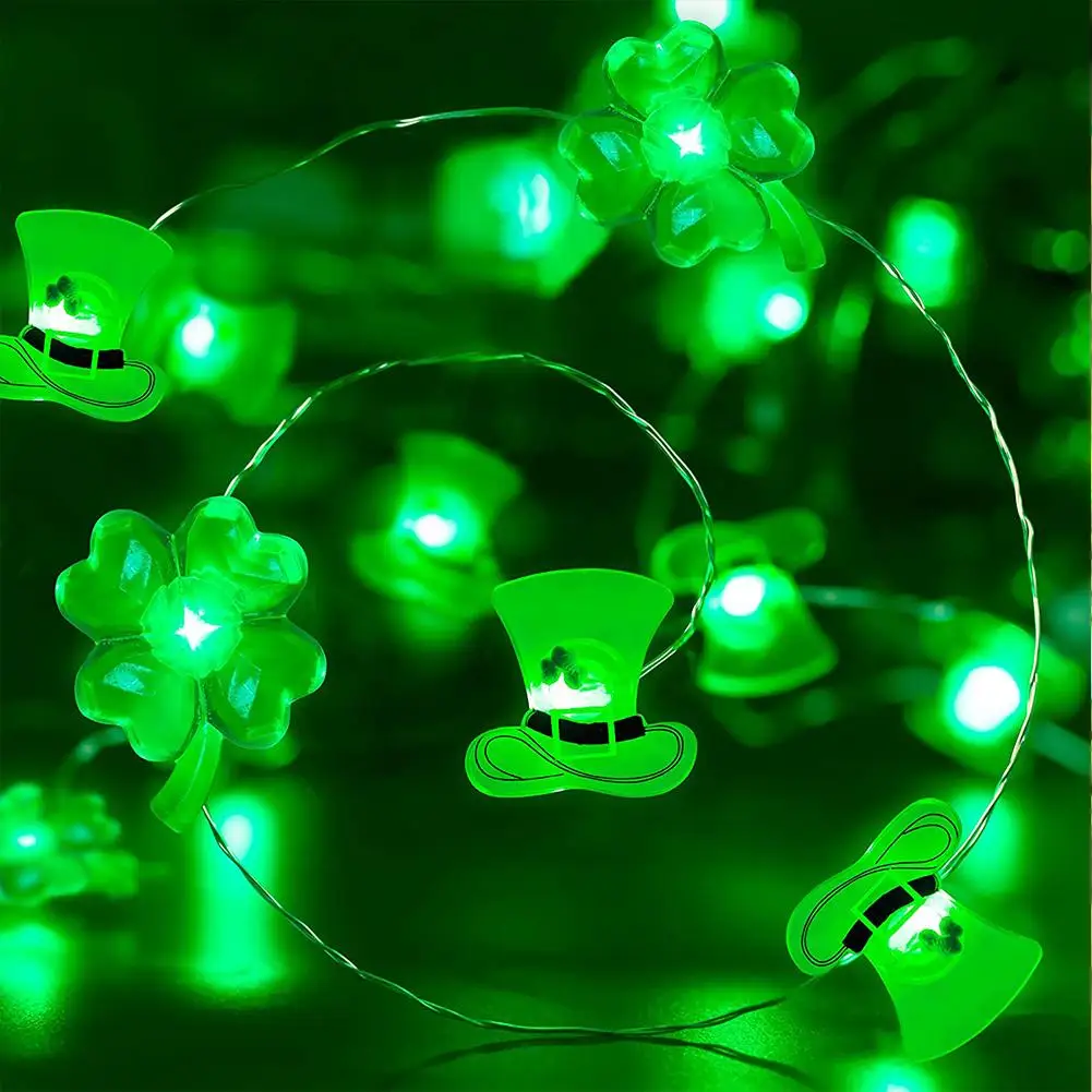 

St. Patrick Irish Carnival Decorative String Lights Green Clover Hat Elements Battery Powered For Home Party Table Decoration