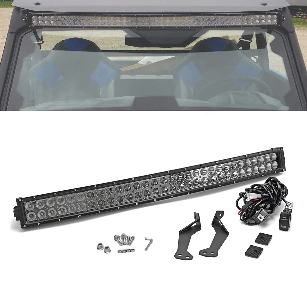 30 inches 180W Curved LED Light Bar with Rocker Switch Wiring Kit and Below Roof Mounting Brackets For POLARIS RZR XP 1000 900