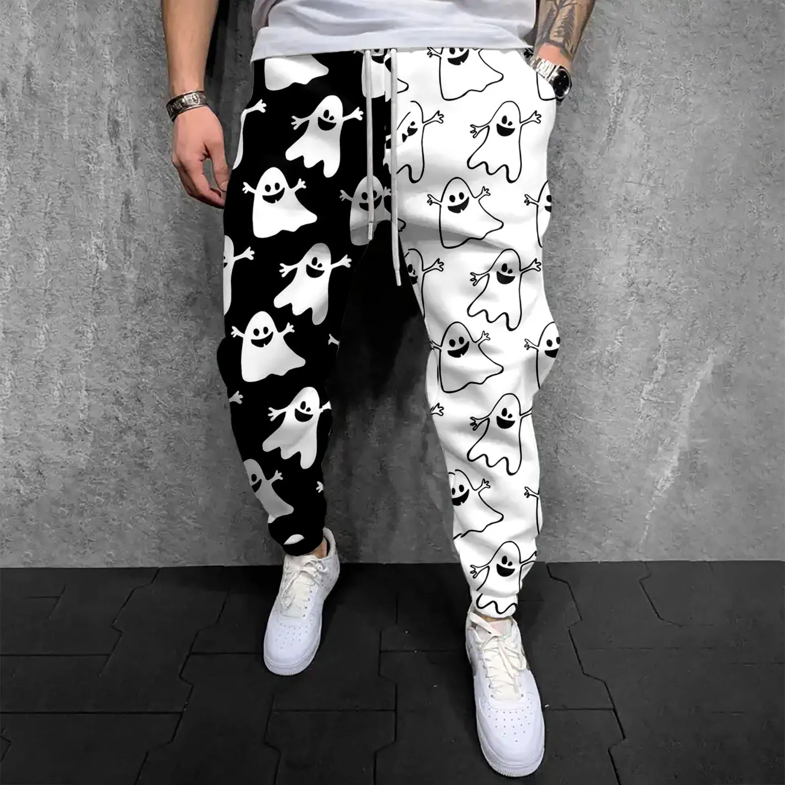 Мужские модные спортивные брюки на завязках с принтом Хэллоуин Повседневные