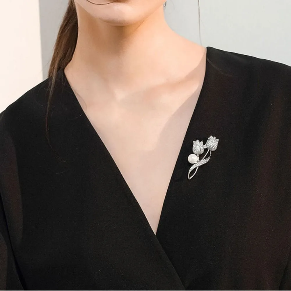 

2pcs Fashion Women Jewelry Elegant Rhinestone Tulip Flower Brooches Brooch