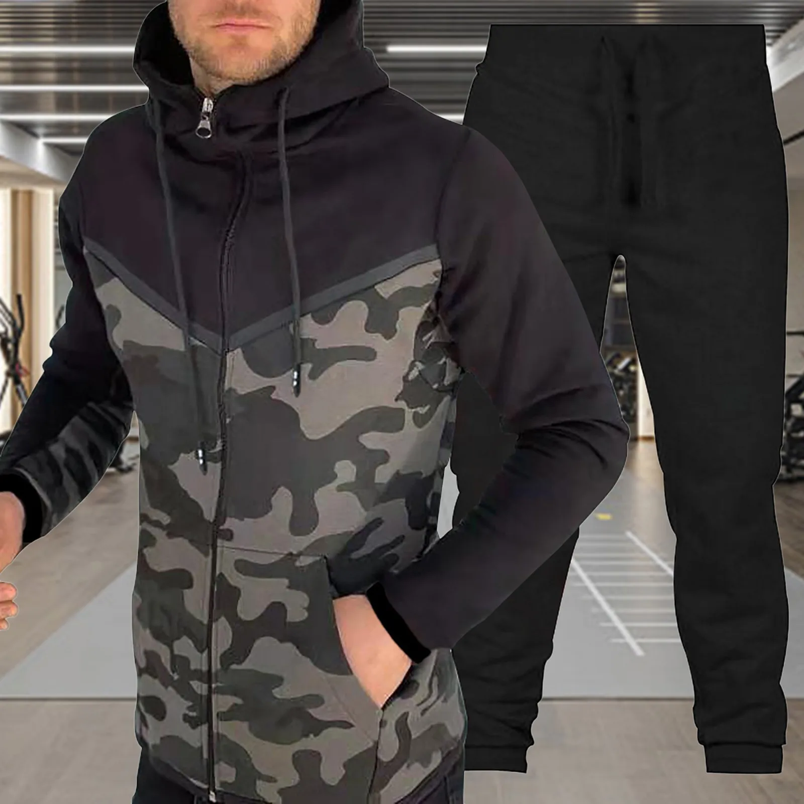 

Men Autumn Winter Sports And Leisure Color-blocking Zipper Sweater Hoodie Suit Outdoor Sport Walking Sets Мужская Одежда 2022