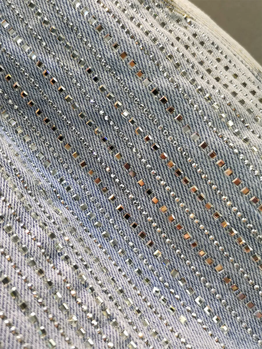 Thin Denim Shorts Women's Fashionable Loose High Waist Slimming Heavy Embroidery Diamond Drills Wide Leg Hot Pants Jeans Shorts