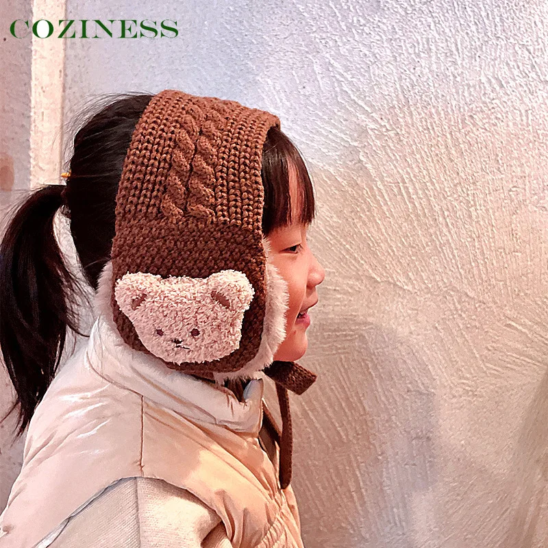 

Baby Scarf Soft Comfortable Plush Solid Color Embroidered Bear Head Plus Velvet Keep Warm Earmuff Scarf Kids Outdoor Accessories