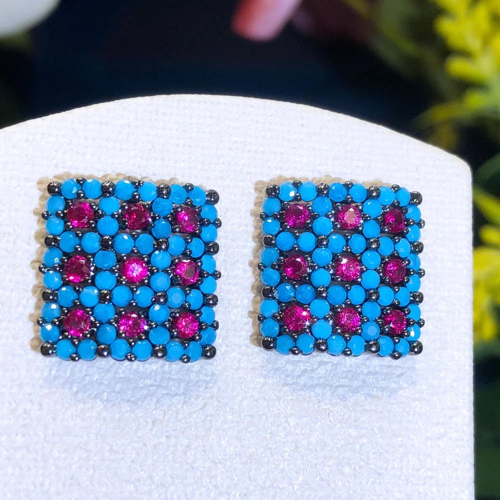 

missvikki New Trendy Original Square Opal Earrings for Women Girl Daily Party Jewelry High Quality same type Accessories 2022